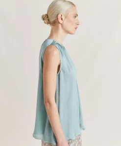 Donne Momonì T-Shirts E Top-Top Cris In Seta Unita - Ceruleo