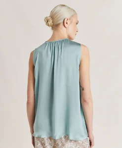 Donne Momonì T-Shirts E Top-Top Cris In Seta Unita - Ceruleo