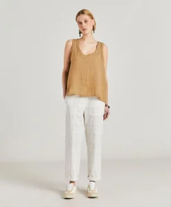 Donne Momonì T-Shirts E Top-Top Mola In Lino - Sabbia