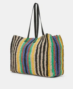 Donne Momonì Borse E Pochette-Tote Bag Ellis In Raffia A Righe - Multicolor