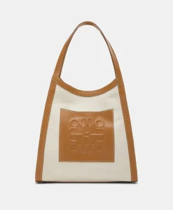 Donne Momonì Borse E Pochette-Tote Bag Geraldine In Pelle E Canvas - Beige
