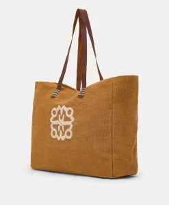 Donne Momonì Borse E Pochette-Tote Bag Paraguan In Canvas Con Ricamo - Brandy