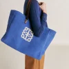Donne Momonì Borse E Pochette-Tote Bag Paraguan In Canvas Con Ricamo - Bluette