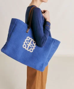 Donne Momonì Borse E Pochette-Tote Bag Paraguan In Canvas Con Ricamo - Bluette