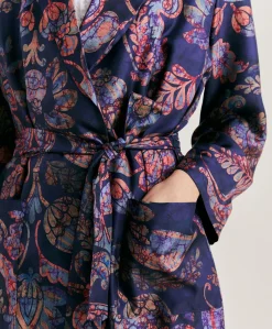Donne Momonì Trench E Cappotti-Trench Bados In Twill Di Seta - Blu Notte Multicolor