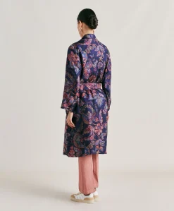 Donne Momonì Trench E Cappotti-Trench Bados In Twill Di Seta - Blu Notte Multicolor