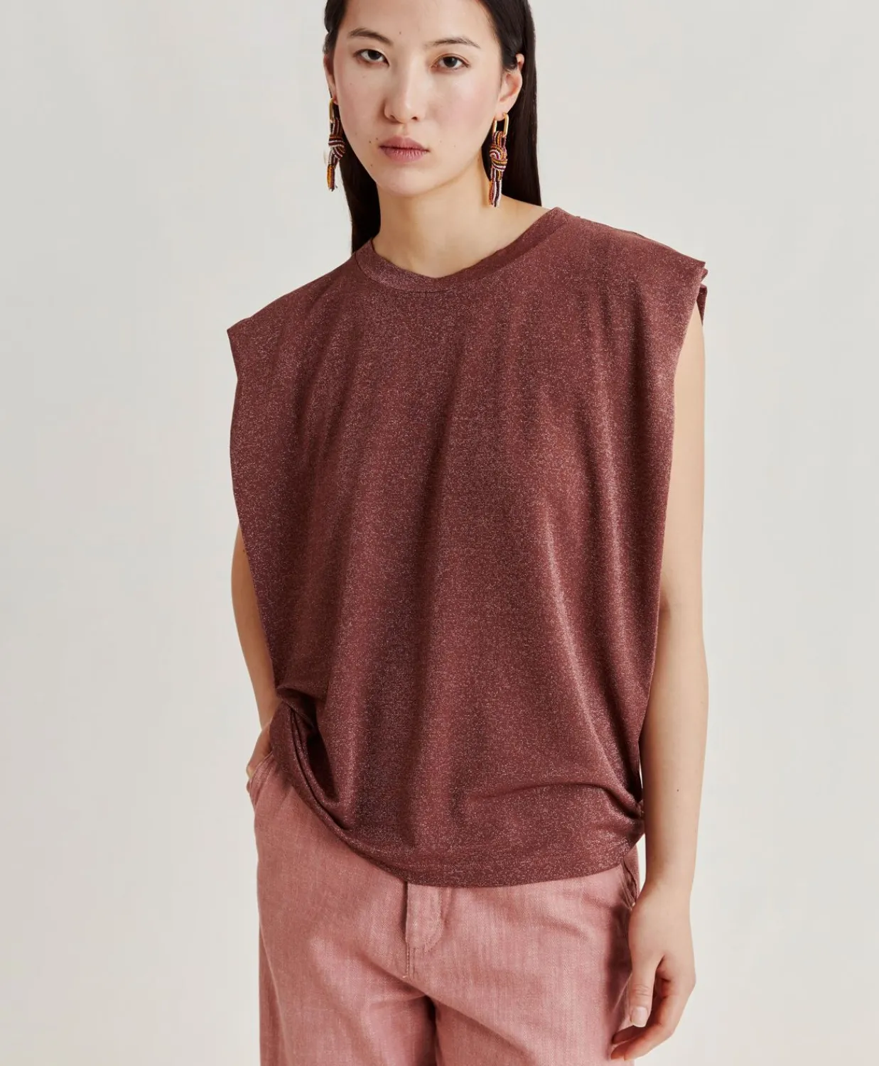 Donne Momonì T-Shirts E Top-Tshirt Enna In Jersey Lurex - Terracotta