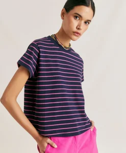 Donne Momonì T-Shirts E Top-Tshirt Lottie In Jersey A Righine - Fucsia/Blu