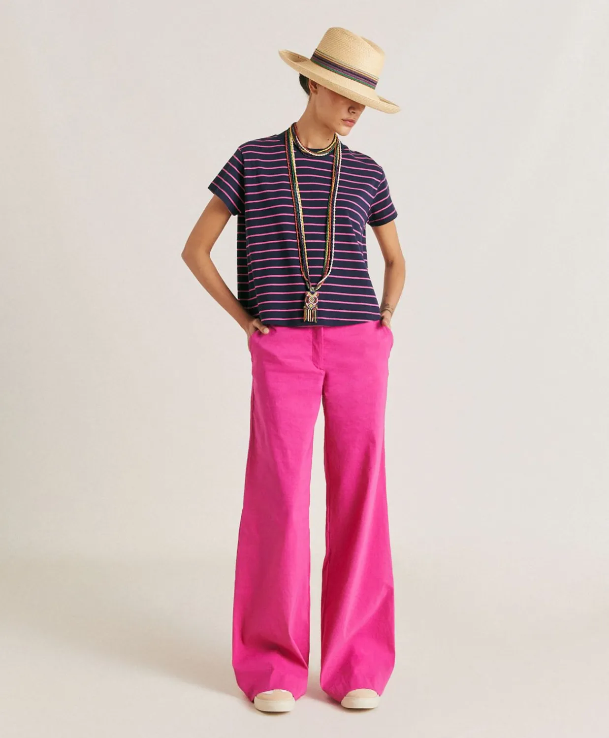 Donne Momonì T-Shirts E Top-Tshirt Lottie In Jersey A Righine - Fucsia/Blu