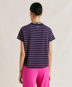 Donne Momonì T-Shirts E Top-Tshirt Lottie In Jersey A Righine - Fucsia/Blu