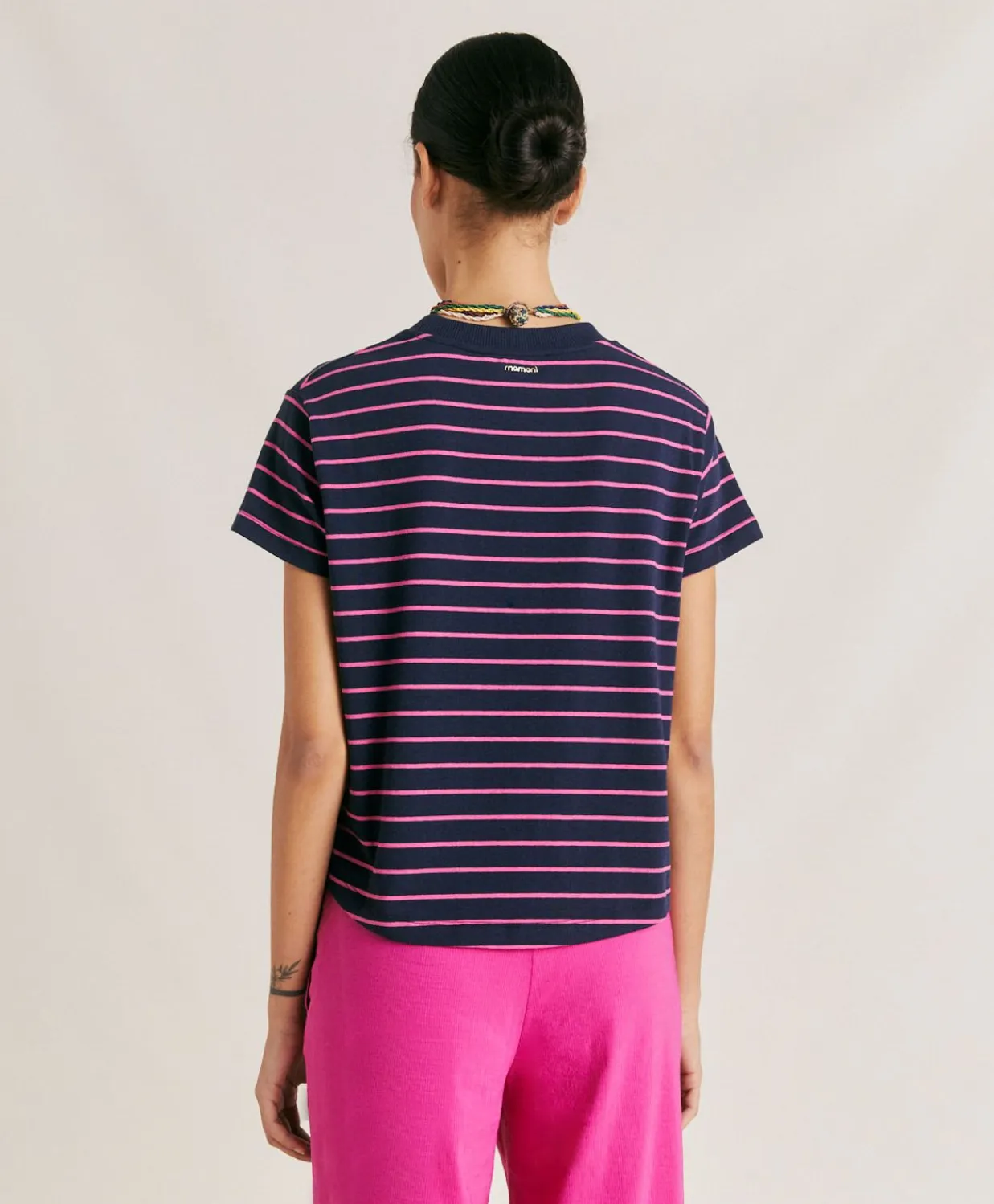 Donne Momonì T-Shirts E Top-Tshirt Lottie In Jersey A Righine - Fucsia/Blu