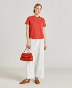 Donne Momonì T-Shirts E Top-Tshirt Lottie In Jersey A Righine - Rosso/Tabacco