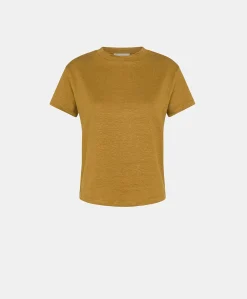 Donne Momonì T-Shirts E Top-Tshirt Lottie In Jersey Lino - Caramello