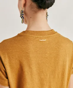 Donne Momonì T-Shirts E Top-Tshirt Lottie In Jersey Lino - Caramello