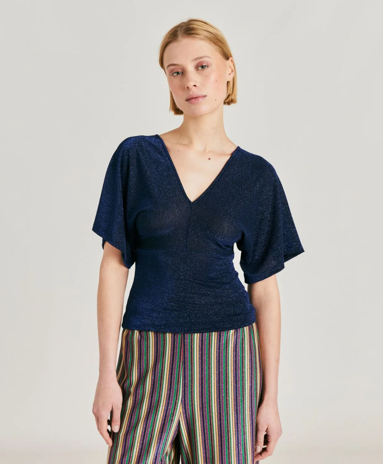 Donne Momonì T-Shirts E Top-Tshirt Milly In Jersey Lurex - Bluette