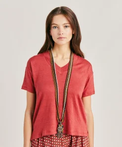 Donne Momonì T-Shirts E Top-Tshirt Nancy In Jersey Lino - Amaranto