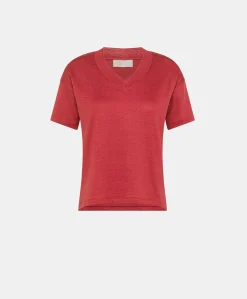 Donne Momonì T-Shirts E Top-Tshirt Nancy In Jersey Lino - Amaranto