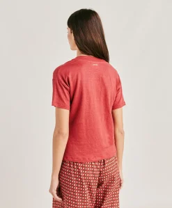 Donne Momonì T-Shirts E Top-Tshirt Nancy In Jersey Lino - Amaranto
