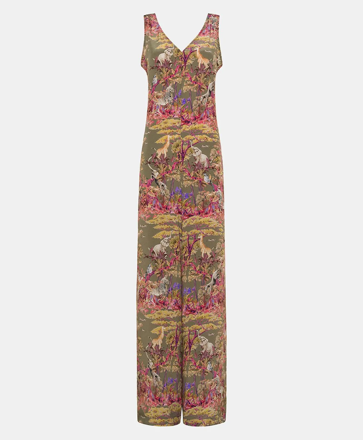 Donne Momonì Vestiti-Tuta Lunga Matilde In Crepe De Chine - Oliva Multicolor