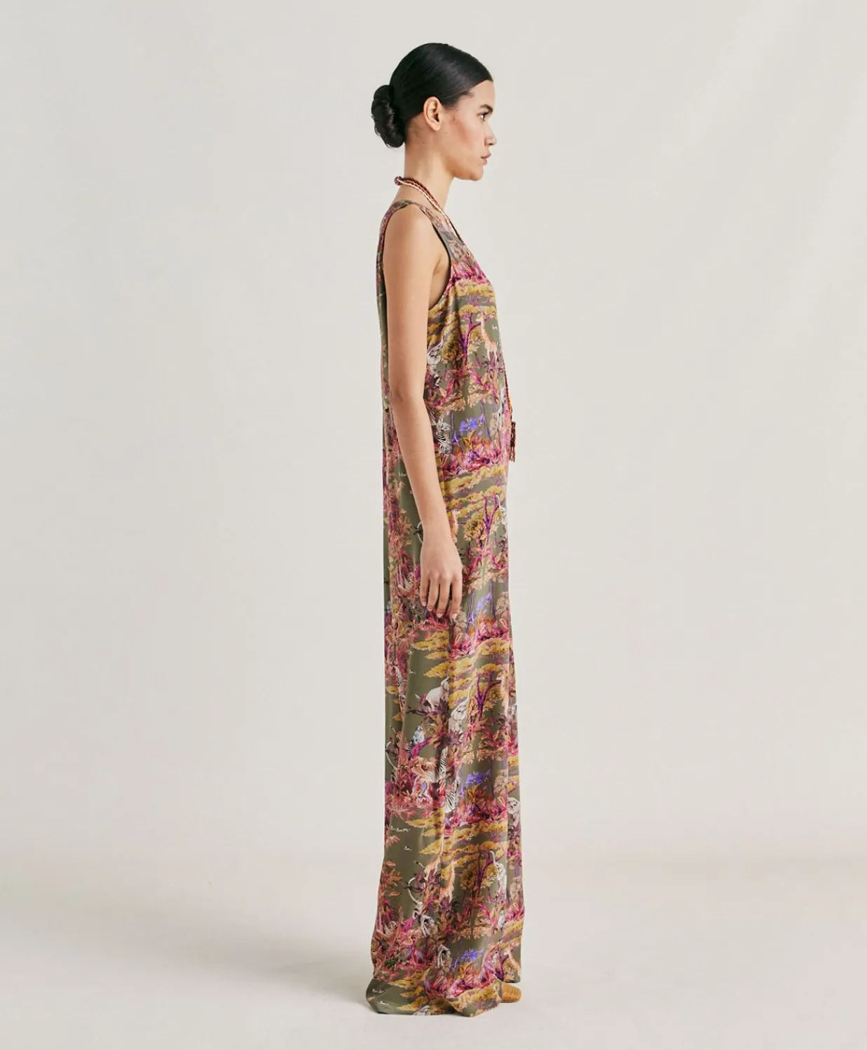 Donne Momonì Vestiti-Tuta Lunga Matilde In Crepe De Chine - Oliva Multicolor