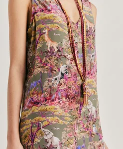 Donne Momonì Vestiti-Tuta Lunga Matilde In Crepe De Chine - Oliva Multicolor