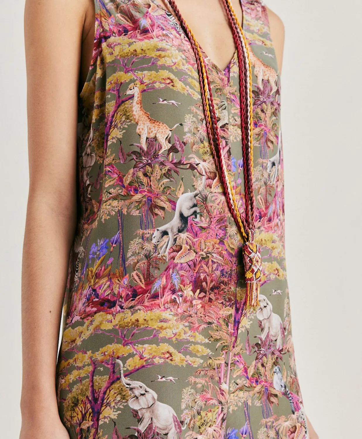 Donne Momonì Vestiti-Tuta Lunga Matilde In Crepe De Chine - Oliva Multicolor