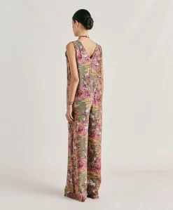 Donne Momonì Vestiti-Tuta Lunga Matilde In Crepe De Chine - Oliva Multicolor