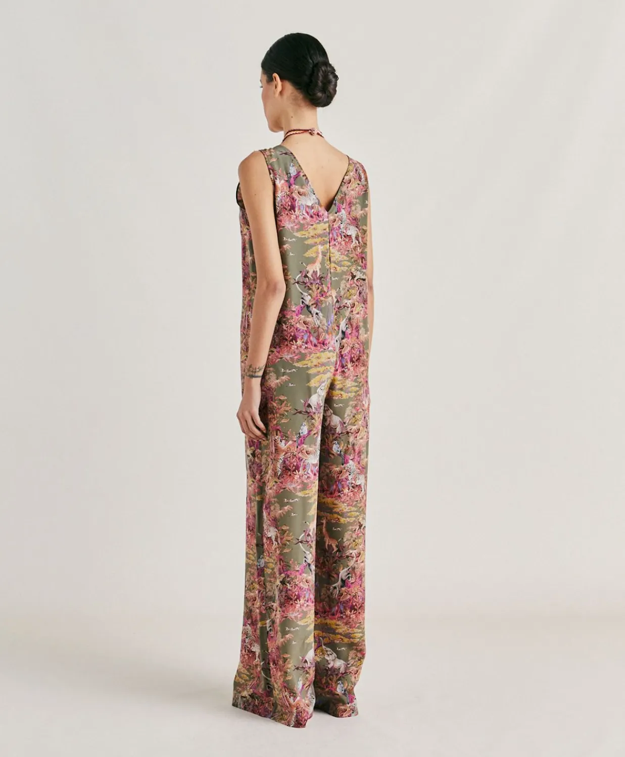 Donne Momonì Vestiti-Tuta Lunga Matilde In Crepe De Chine - Oliva Multicolor