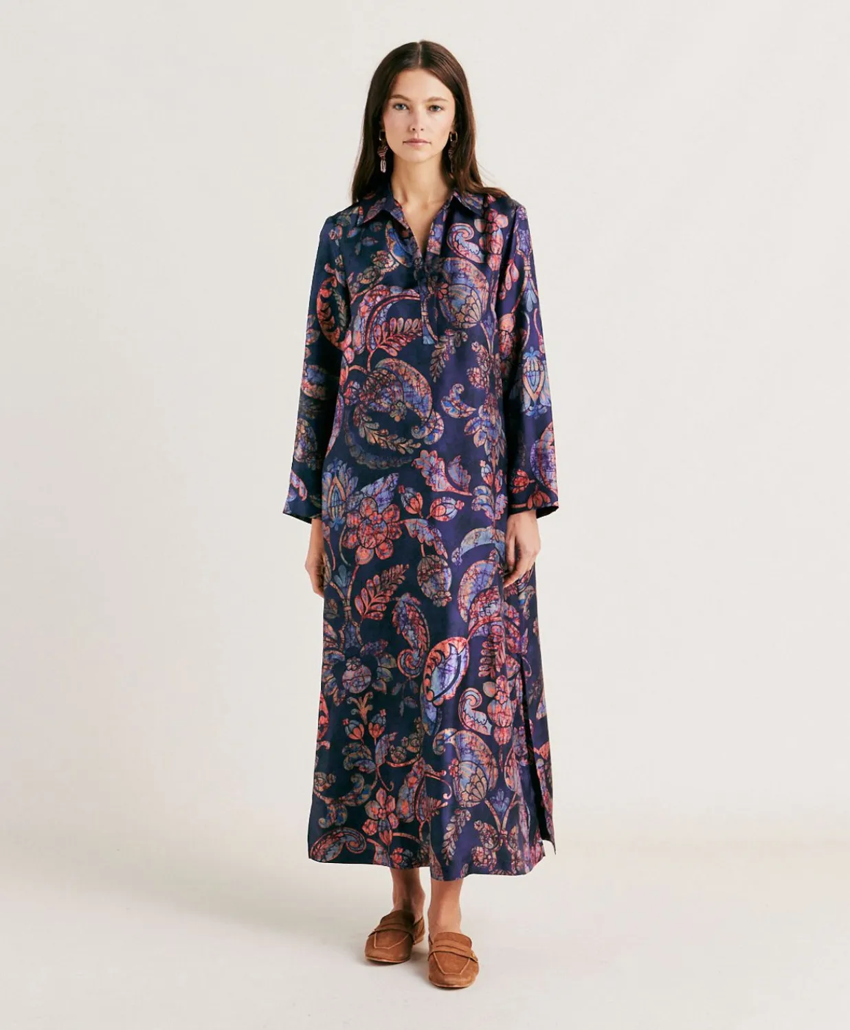 Donne Momonì Vestiti-Vestito Aligusta In Twill Di Seta - Blu Notte Multicolor