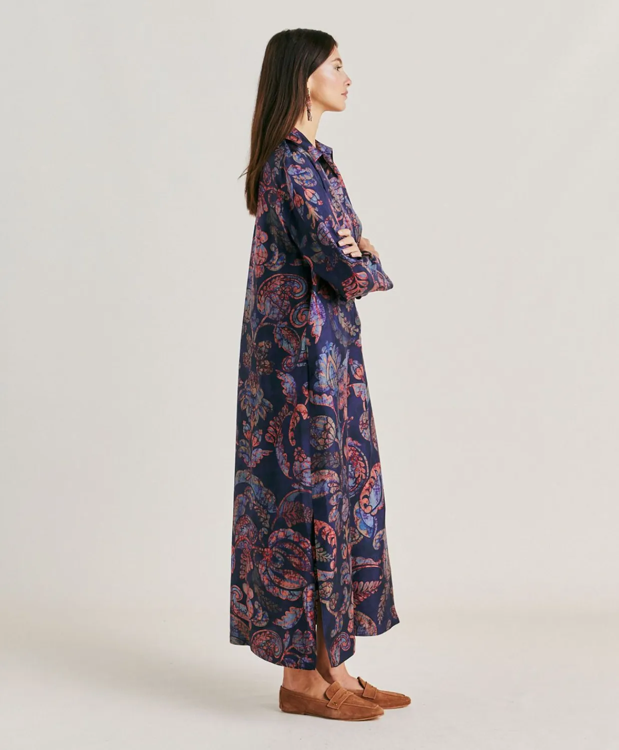 Donne Momonì Vestiti-Vestito Aligusta In Twill Di Seta - Blu Notte Multicolor
