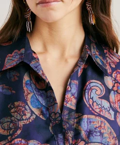 Donne Momonì Vestiti-Vestito Aligusta In Twill Di Seta - Blu Notte Multicolor