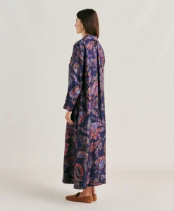 Donne Momonì Vestiti-Vestito Aligusta In Twill Di Seta - Blu Notte Multicolor