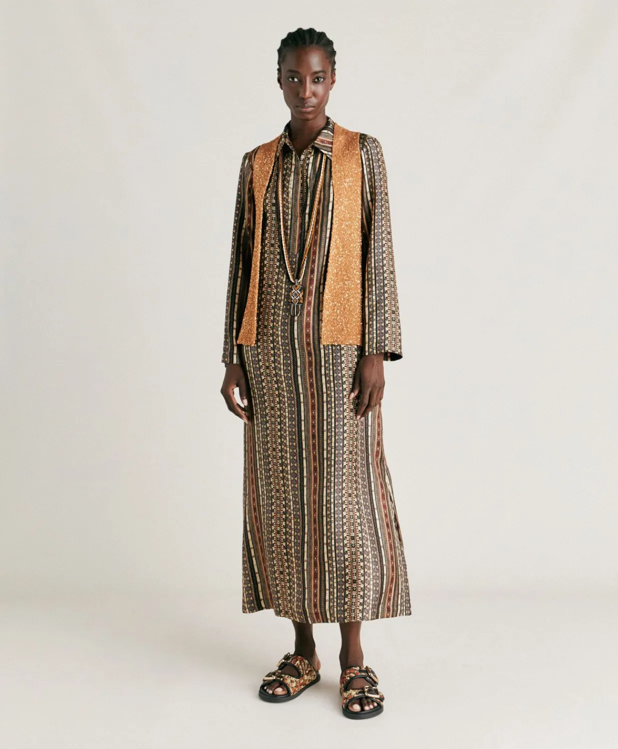 Donne Momonì Vestiti-Vestito Aligusta In Twill Di Seta - Nero Multicolor