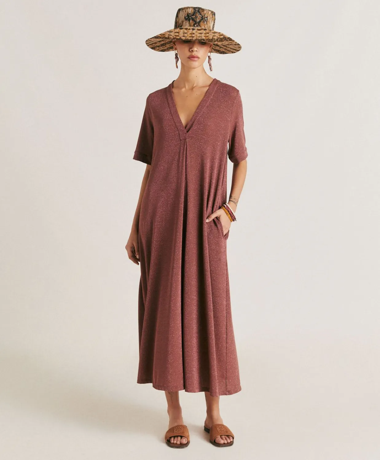Donne Momonì Vestiti-Vestito Altamura In Jersey Lurex - Terracotta