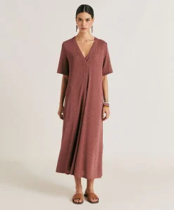 Donne Momonì Vestiti-Vestito Altamura In Jersey Lurex - Terracotta