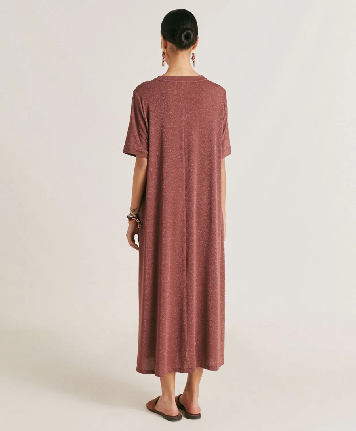 Donne Momonì Vestiti-Vestito Altamura In Jersey Lurex - Terracotta