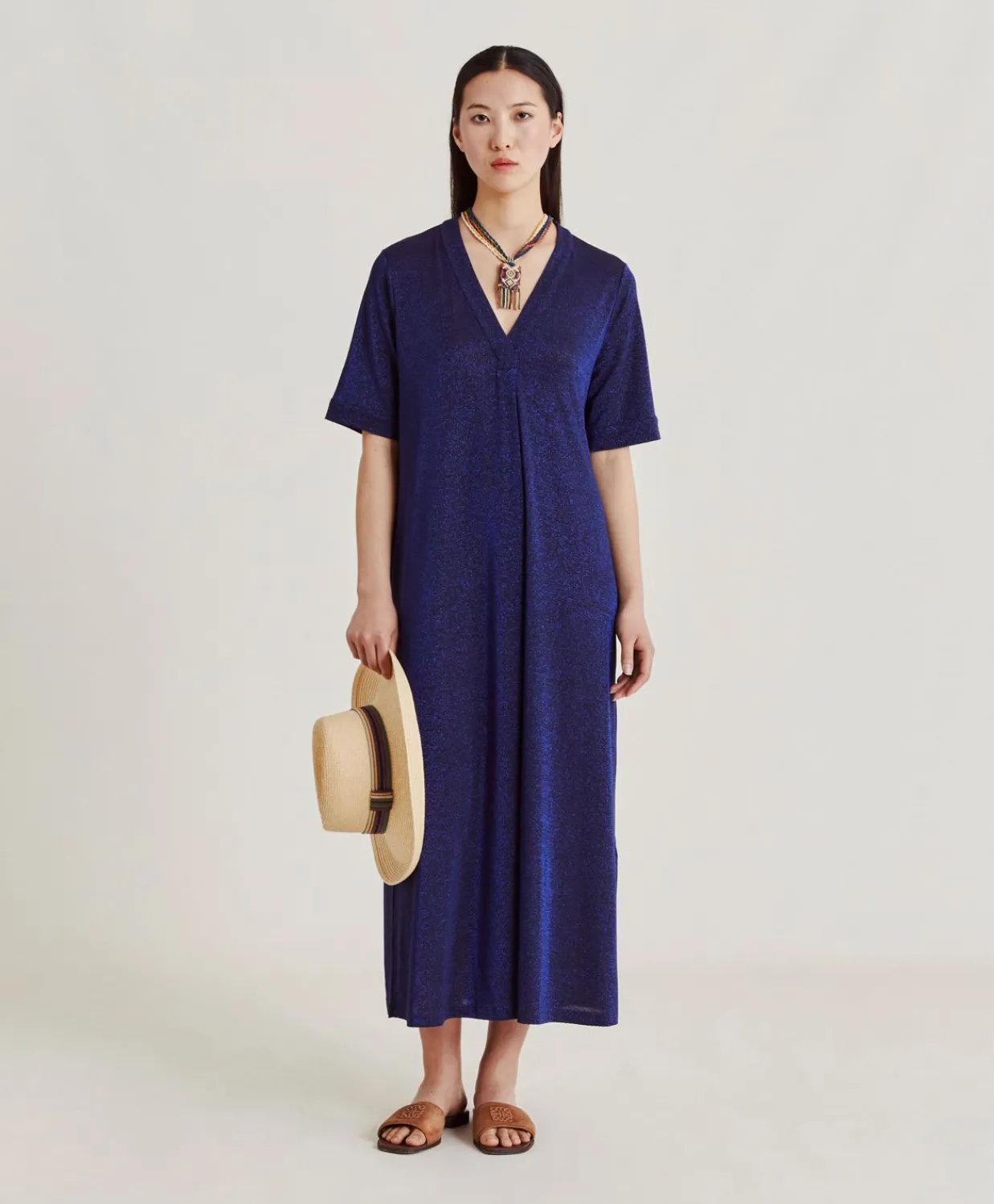 Donne Momonì Vestiti-Vestito Altamura In Jersey Lurex - Bluette