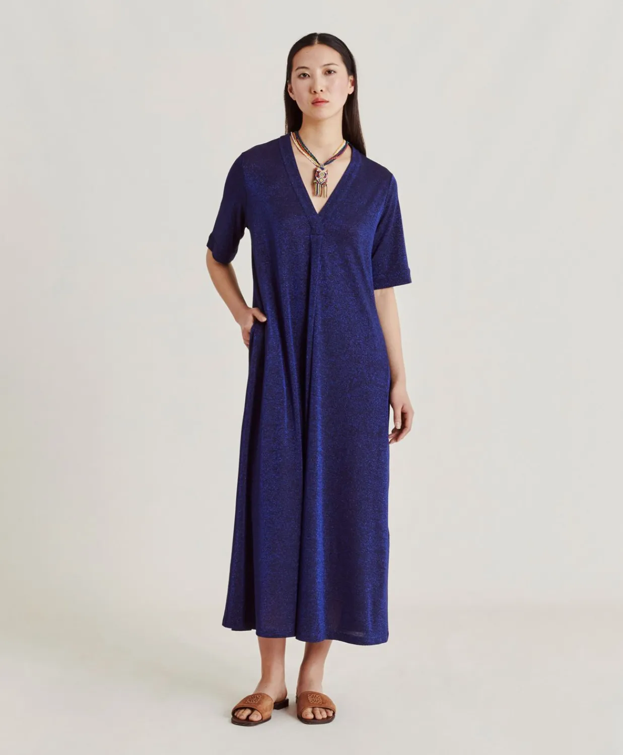 Donne Momonì Vestiti-Vestito Altamura In Jersey Lurex - Bluette