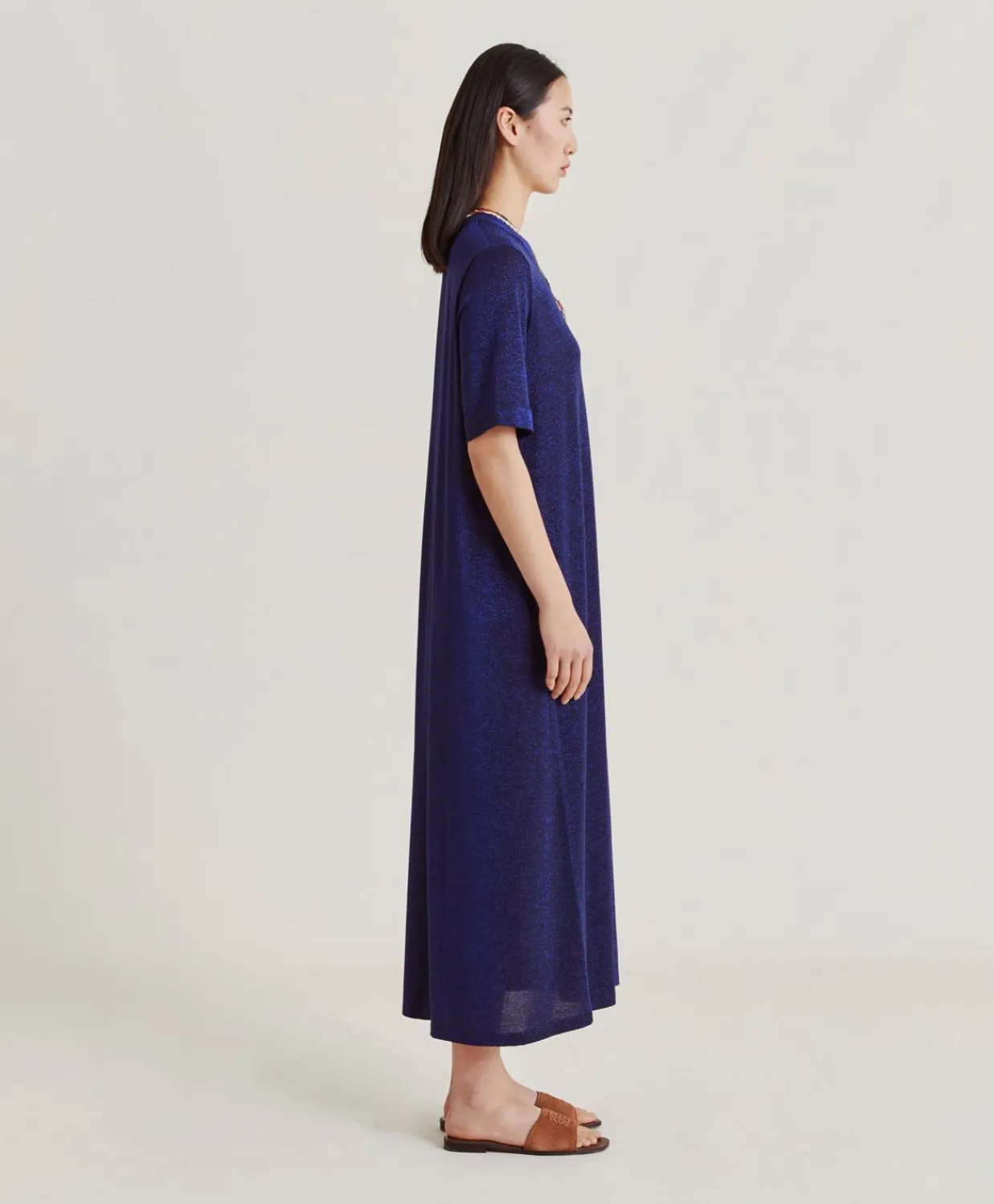 Donne Momonì Vestiti-Vestito Altamura In Jersey Lurex - Bluette