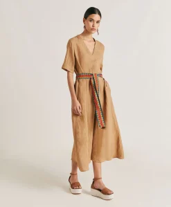 Donne Momonì Vestiti-Vestito Altamura In Lino - Sabbia