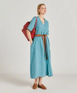 Donne Momonì Vestiti-Vestito Altamura In Lino - Ceruleo