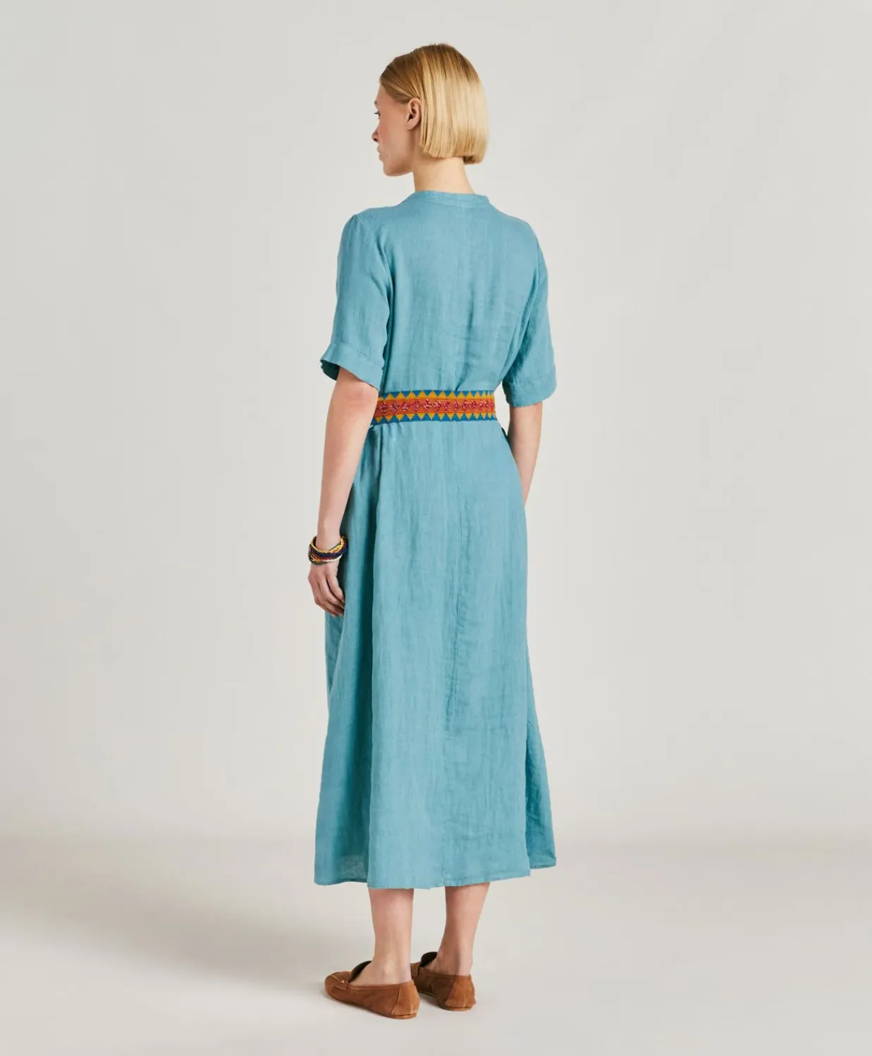 Donne Momonì Vestiti-Vestito Altamura In Lino - Ceruleo
