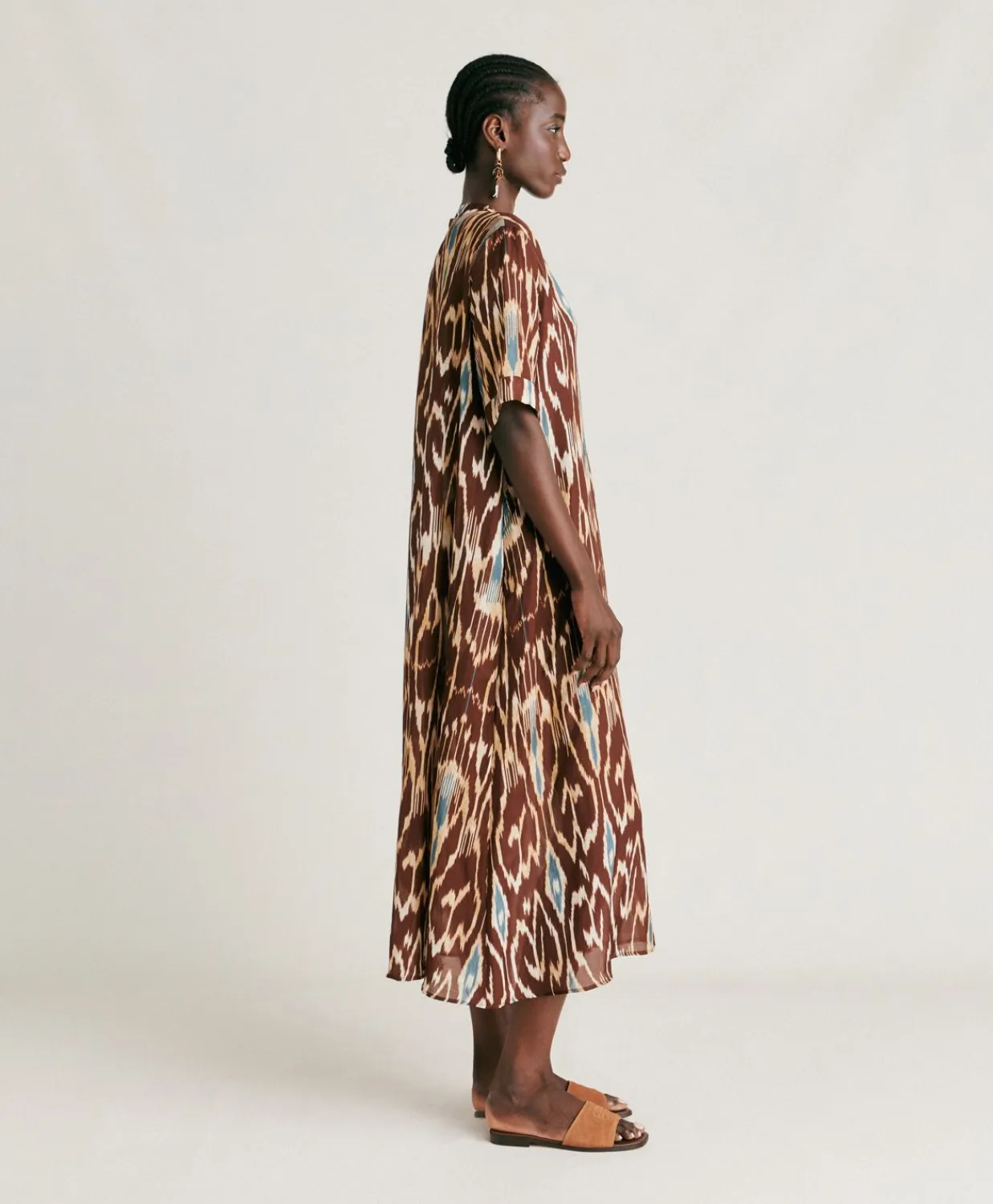 Donne Momonì Vestiti-Vestito Altamura In Viscosa Lino - Cacao Multicolor