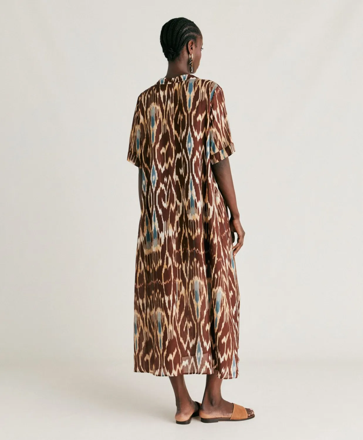 Donne Momonì Vestiti-Vestito Altamura In Viscosa Lino - Cacao Multicolor