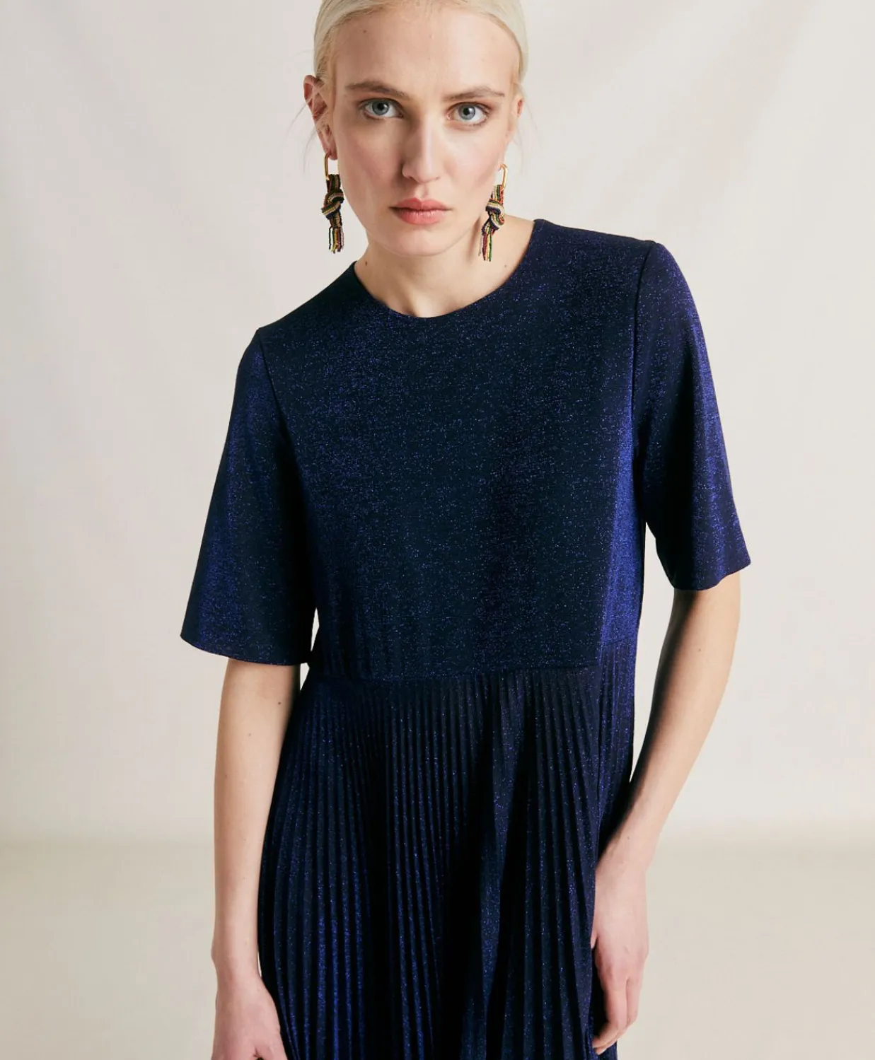 Donne Momonì Vestiti-Vestito Amalia In Jersey Lurex - Bluette