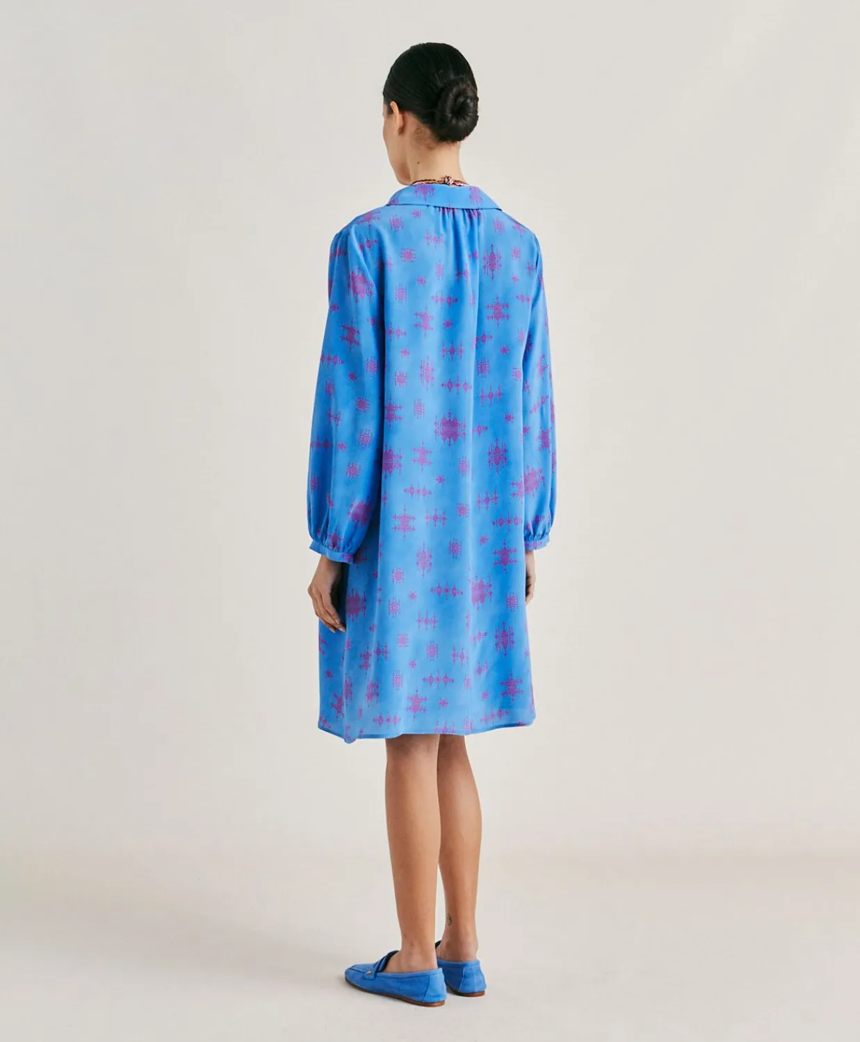 Donne Momonì Vestiti-Vestito Ambra In Crepe De Chine - Bluette/Fucsia