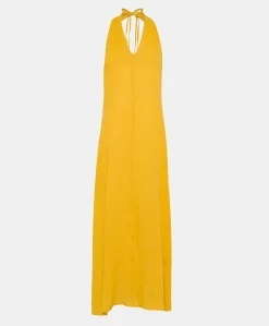Donne Momonì Vestiti-Vestito Aurora In Lino - Giallo Sole