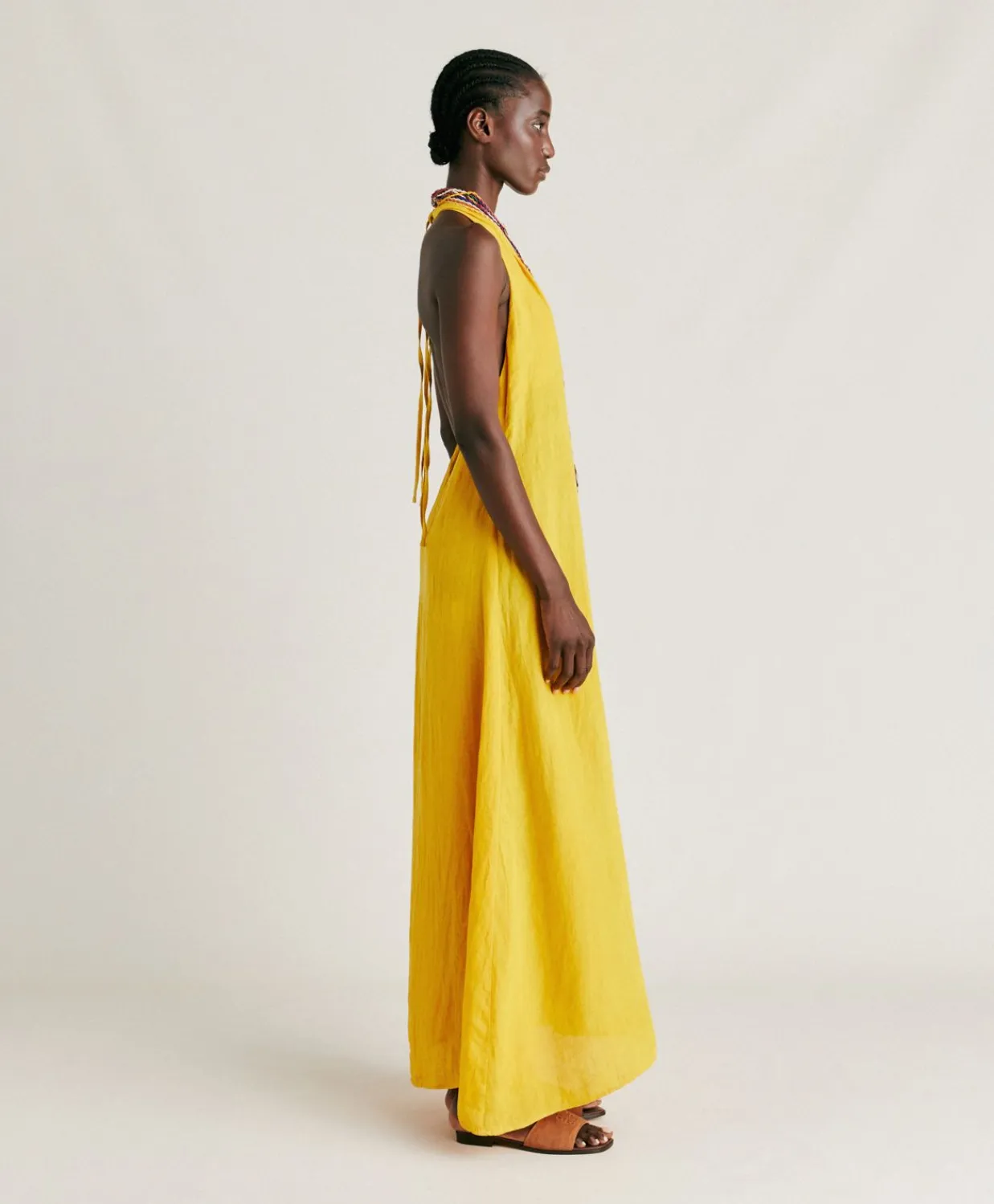 Donne Momonì Vestiti-Vestito Aurora In Lino - Giallo Sole