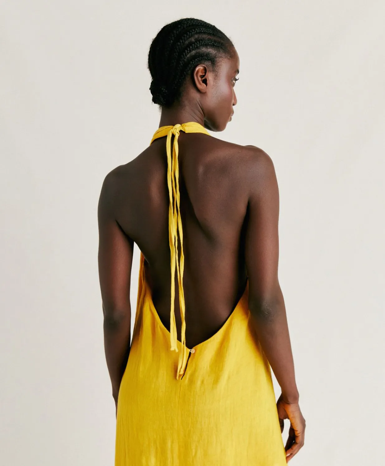 Donne Momonì Vestiti-Vestito Aurora In Lino - Giallo Sole