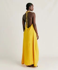 Donne Momonì Vestiti-Vestito Aurora In Lino - Giallo Sole